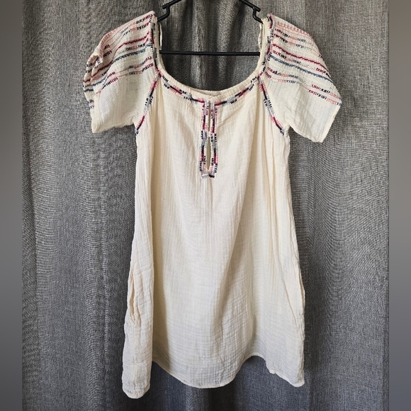 Zara Embroidered Ivory Off The Shoulder Mini Dress Size M Pockets - Picture 1 of 7